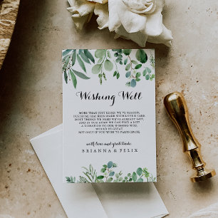 Grönt Eucalyptus Calligraphy Bröllop Wishing well Tilläggskort