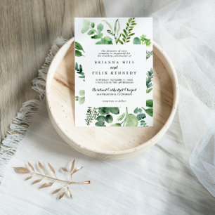 Grönt Eucalyptus Calligraphy Traditional Bröllop Inbjudningar