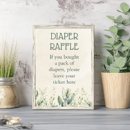 Grönt Eucalyptus Diaper Raffle Baby Shower Poster