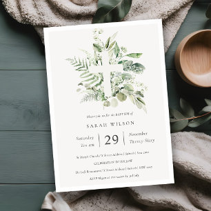 Grönt Eucalyptus Fern Foliage Kor Baptism Inbjudan