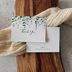 Grönt Eucalyptus Flat Bröllop - tackkort Tack Kort