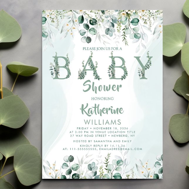 Grönt Eucalyptus Foliage Baby Shower Inbjudningar (Skapare uppladdad)