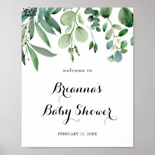 Grönt Eucalyptus Foliage Baby Shower Välkommen Poster