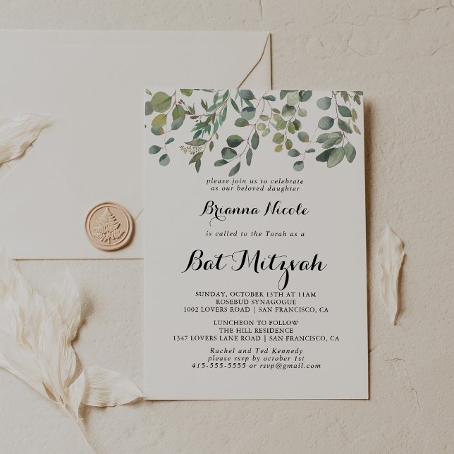 Grönt Eucalyptus Foliage Delight Bat mitzvah Inbjudningar (Skapare uppladdad)