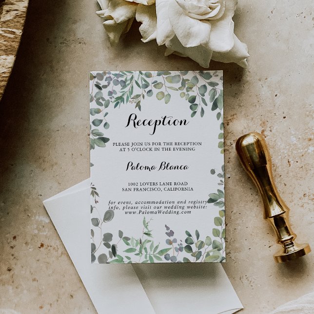 Grönt Eucalyptus Foliage Delight Wedding Reception Tilläggskort (Skapare uppladdad)