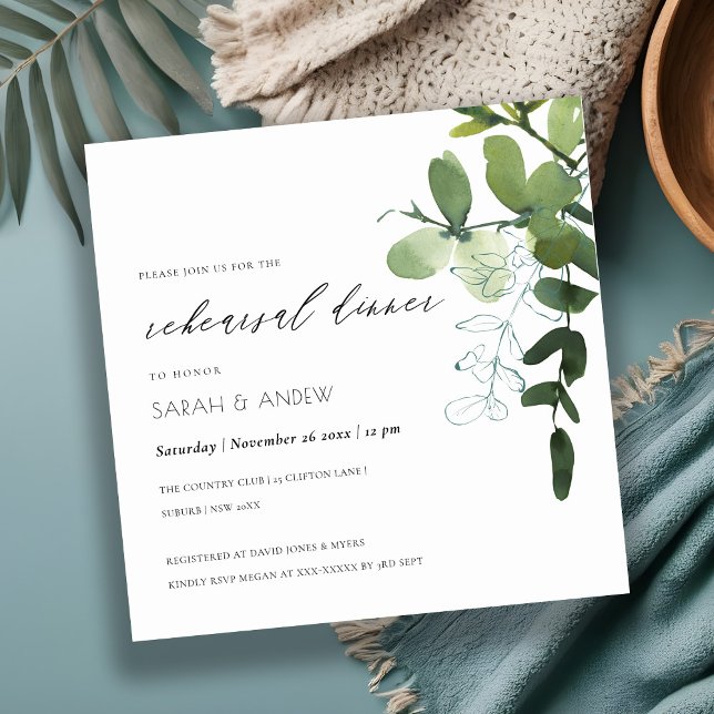 Grönt Eucalyptus Foliage Rehearsal Dinner Card Tack Kort (Skapare uppladdad)
