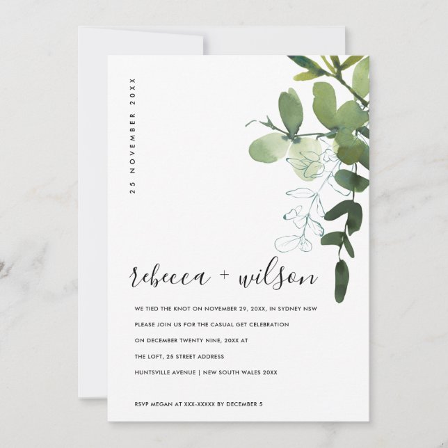 GRÖNT EUCALYPTUS FOLIAGE VI TIKADE KNOT INBJUDAN (Framsida)