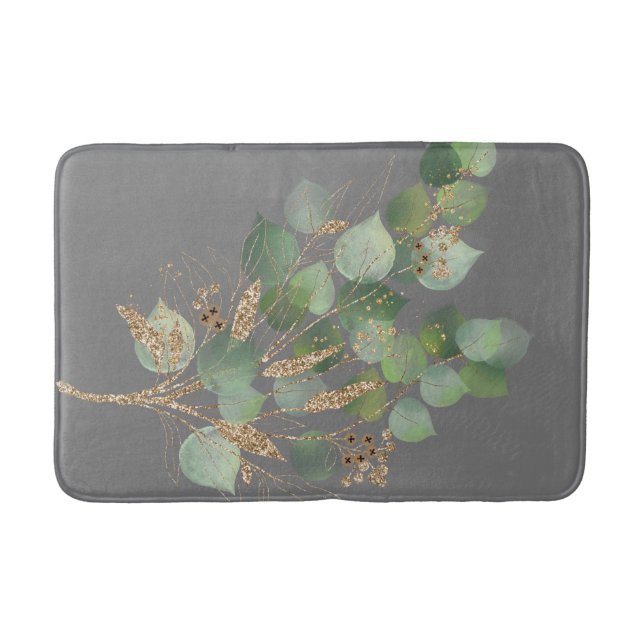 GRÖNT EUCALYPTUS GREN GRÅTT BATH MAT BADRUMSMATTA (Framsidan)