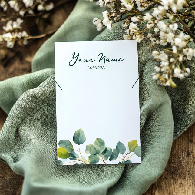 Grönt eucalyptus gren leafy necklace visning visitkort (Eucalyptus branch green leafy necklace display card)