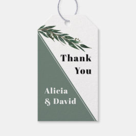 Grönt eucalyptus gren med löv bröllop presentetikett