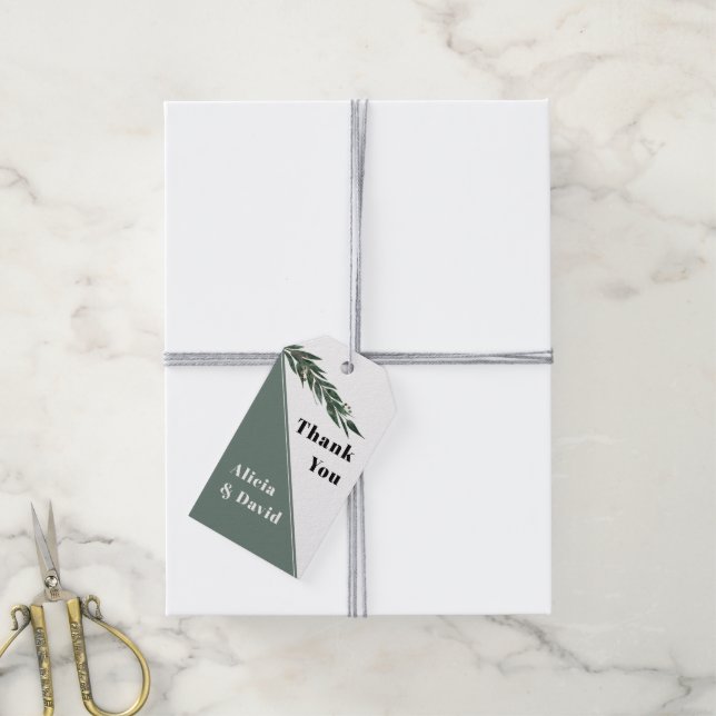 Grönt eucalyptus gren med löv bröllop presentetikett (Med Snöre)