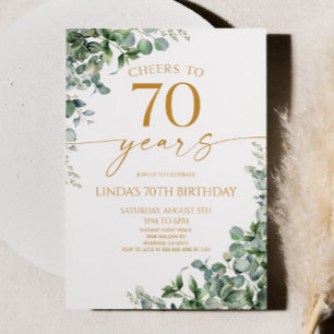 Grönt Eucalyptus Guld 70:e Födelsedagsfesten Inbjudningar