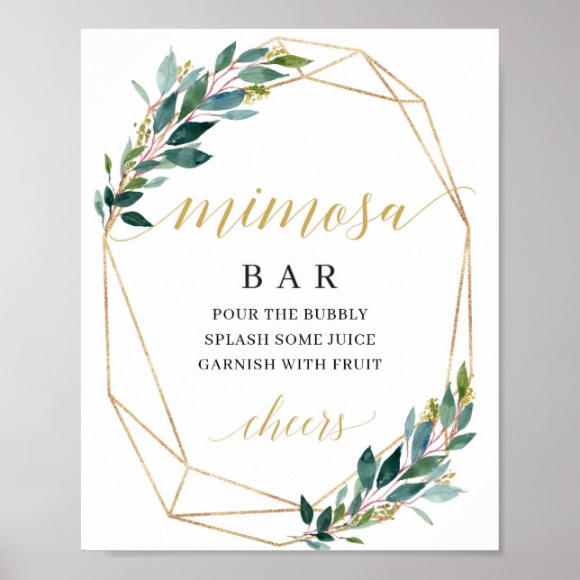 Grönt eucalyptus guld geometric mimosa pub-tecken poster (Framsidan)