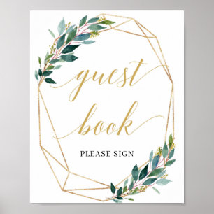 Grönt Eucalyptus guld geometrisk bok-symbol Poster