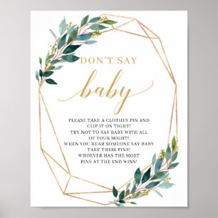 Grönt eucalyptus guld säger inte baby-spelskylt poster