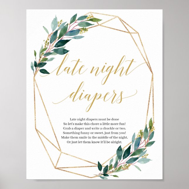 Grönt eucalyptus late night diaper play-skylt boho poster (Framsidan)