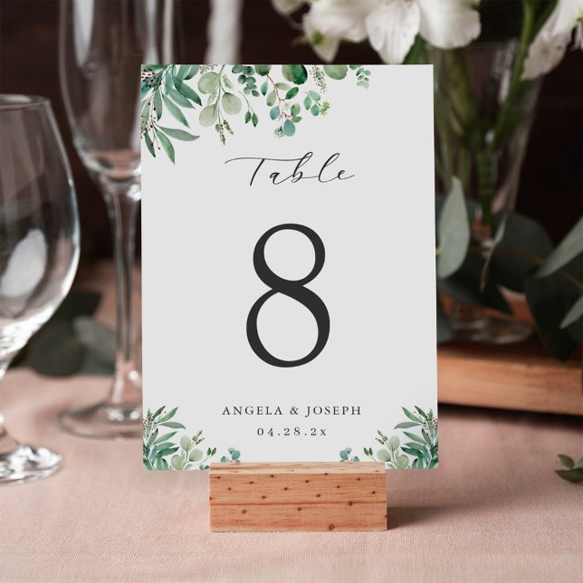 Grönt Eucalyptus Löv 5x7 Bordsnummer Card (Skapare uppladdad)