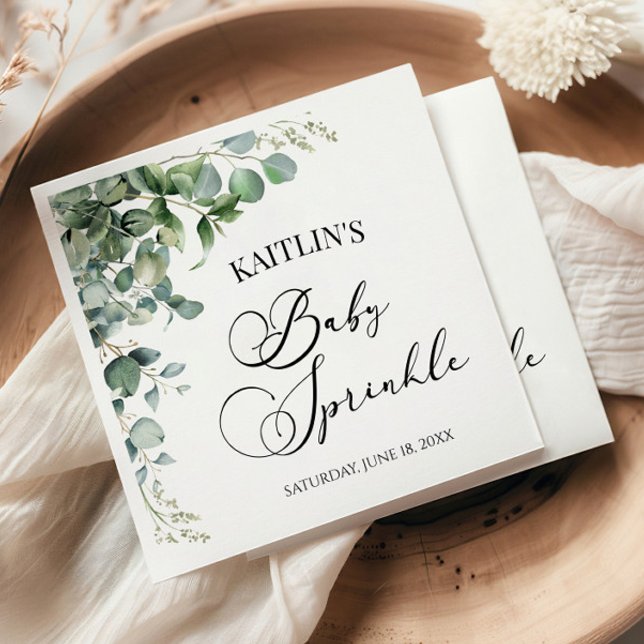 Grönt Eucalyptus Löv Botanical Baby Sprinkle Pappersservett (Skapare uppladdad)