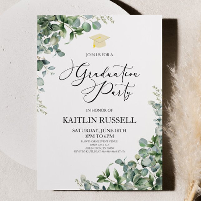 Grönt Eucalyptus Löv botanisk Studentfest Inbjudningar (Skapare uppladdad)
