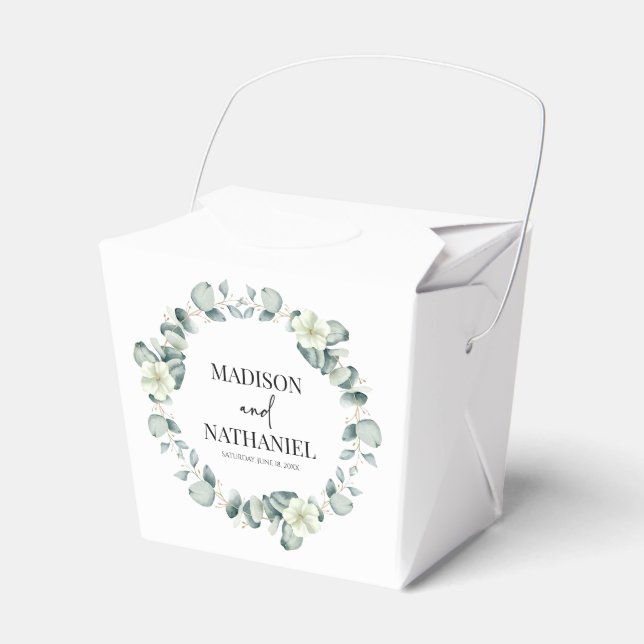 Grönt Eucalyptus Lövs Greenery Botanical Bröllop Presentaskar (Framsidan Sidan)