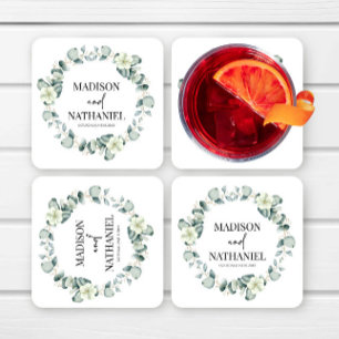 Grönt Eucalyptus Lövs Greenery Botanical Bröllop Underlägg Papper Kvadrat