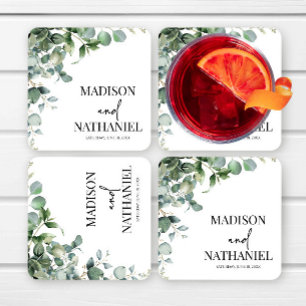 Grönt Eucalyptus Lövs Greenery Botanical Bröllop Underlägg Papper Kvadrat