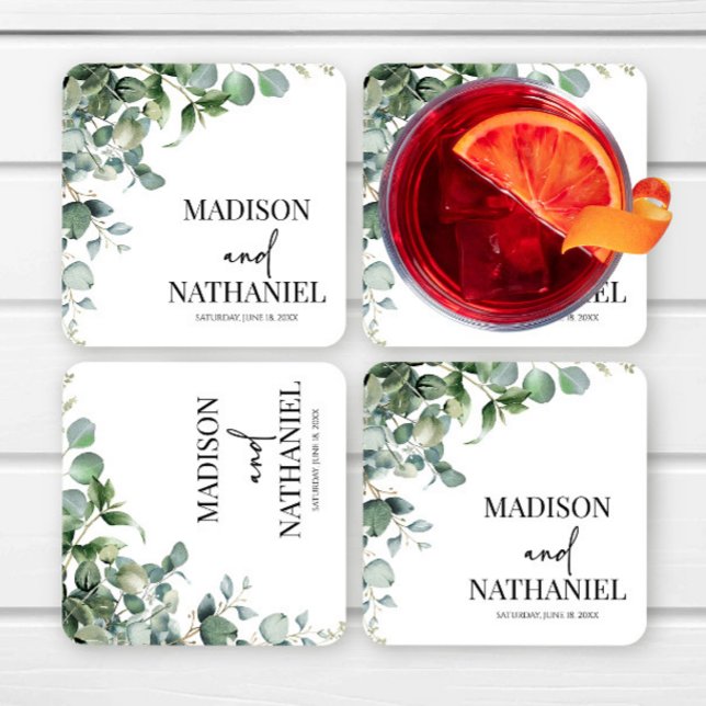 Grönt Eucalyptus Lövs Greenery Botanical Bröllop Underlägg Papper Kvadrat (Skapare uppladdad)