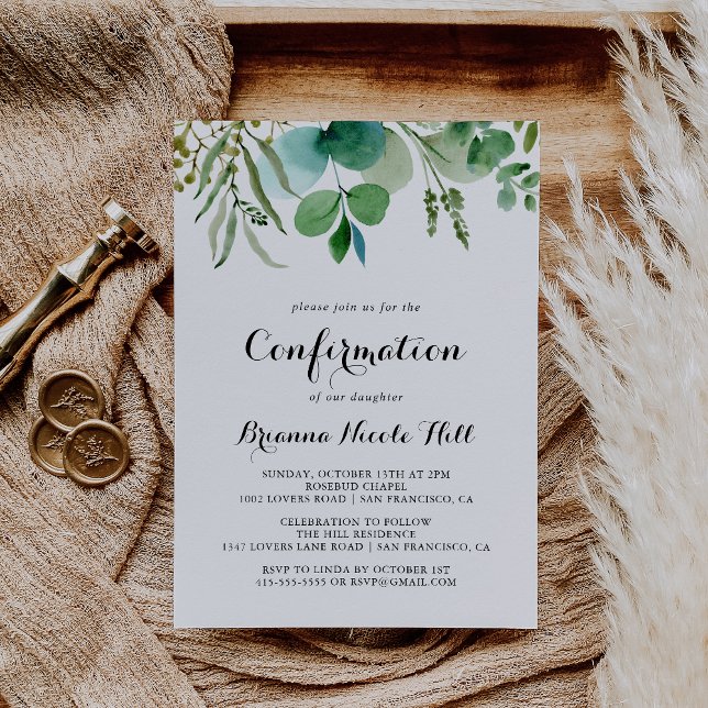 Grönt Eucalyptus Modern Calligraphy-bekräftelse Inbjudningar (Skapare uppladdad)