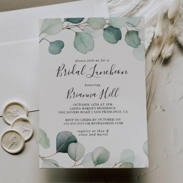 Grönt Eucalyptus Möhippa Luncheon Möhippa Inbjudningar (Skapare uppladdad)