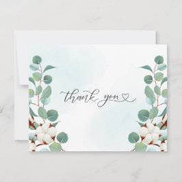 Grönt Eucalyptus och bomullsblommor Bröllop Tack Kort
