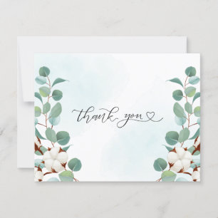 Grönt Eucalyptus och bomullsblommor Bröllop Tack Kort