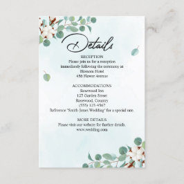 Grönt Eucalyptus och bomullsblommor Bröllop Tilläggskort