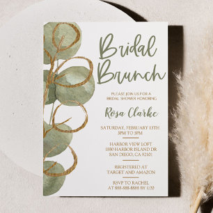 Grönt Eucalyptus och guldfoil Möhippa Brunch Inbjudningar