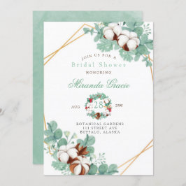 Grönt Eucalyptus och Möhippa av bomull Inbjudningar