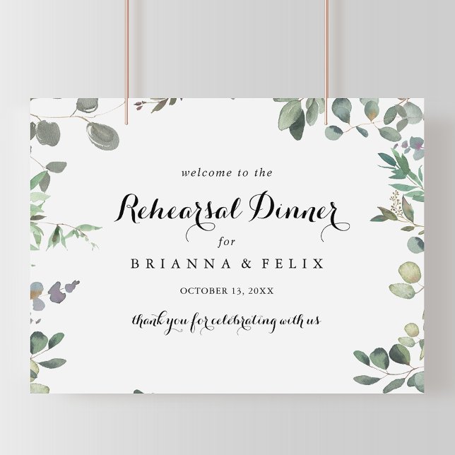 Grönt Eucalyptus Rehearsal Dinner Välkomstskylt Poster (Skapare uppladdad)