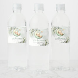 Grönt Eucalyptus sovande nalle över måne Vattenflaskor Etikett