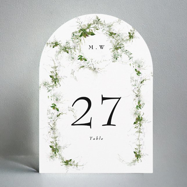 Grönt Eucalyptus Utandning Monogram Arch Bordsnumm Inbjudningar (Skapare uppladdad)