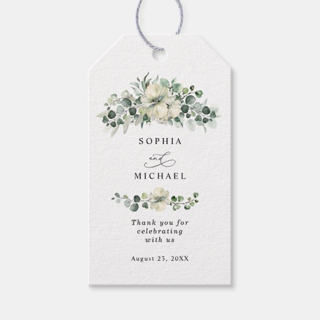 Grönt Eukalyptus Bröllop Presentetikett (Framsidan)