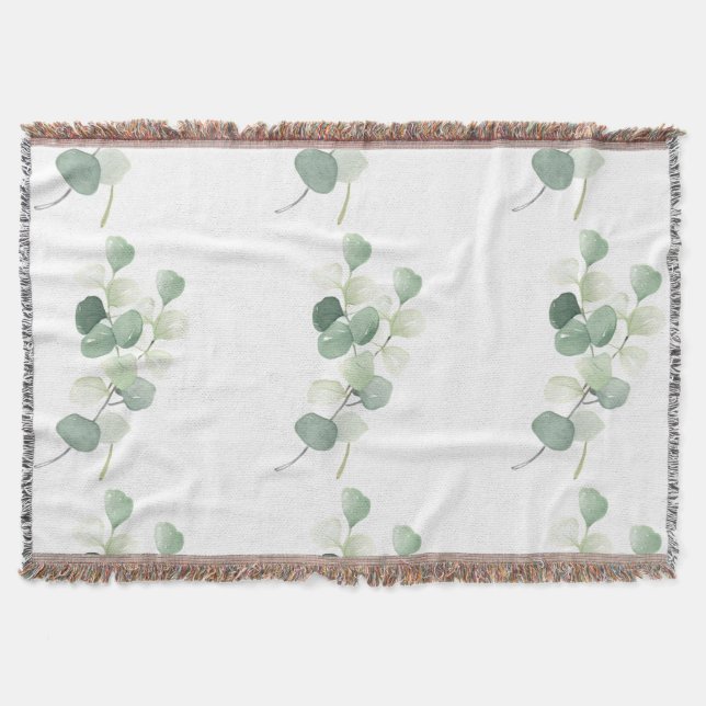 Grönt Eukalyptus Pastellblad Påslakan Filt (Framsidan)