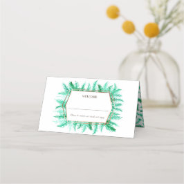 Grönt evergreen water color bröllop placeringskort