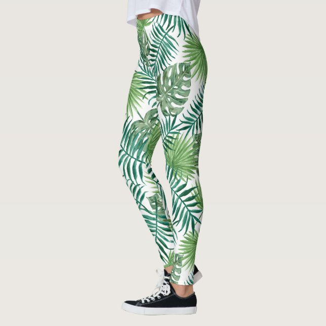 Grönt Exotic Löv Mönster Leggings (Vänster)