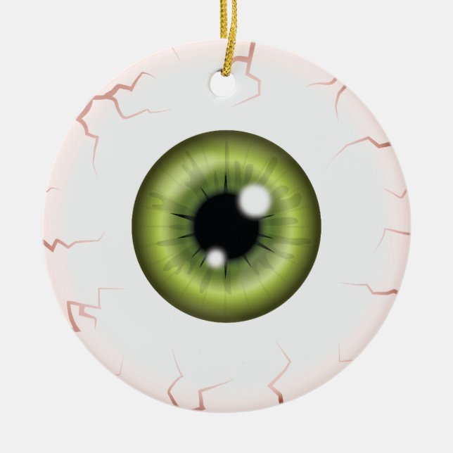 Grönt Eyeball med eget namn Happy halloween Öga Julgransprydnad Keramik (Framsidan)