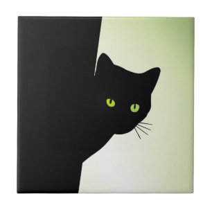 Grönt Eyed Black Cat Kakelplatta