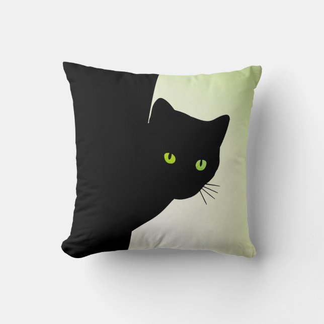 Grönt Eyed Black Cat Kudde (Framsida)