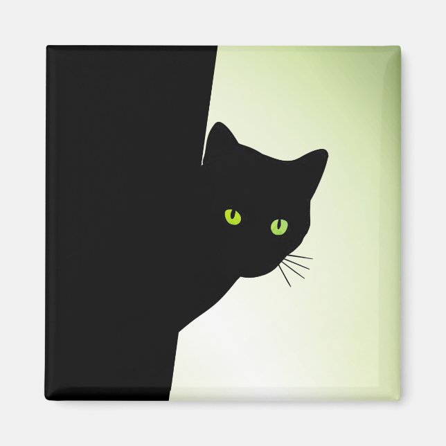 Grönt Eyed Black Cat Magnet (Framsidan)