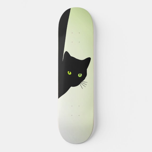 Grönt Eyed Black Cat Mini Skateboard Bräda 18,5 Cm (Framsida)