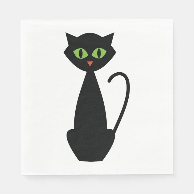 Grönt Eyed Black Cat Napkins Pappersservett (Framsidan)