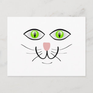 Grönt-Eyed Cat Ansikte Tecknad Vykort