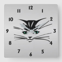 Grönt Eyed Cat Fyrkantig Klocka