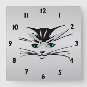 Grönt Eyed Cat Fyrkantig Klocka